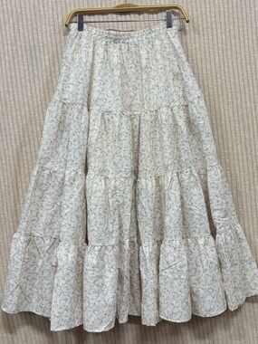 Light Cream Floral Tiered Maxi Skirt